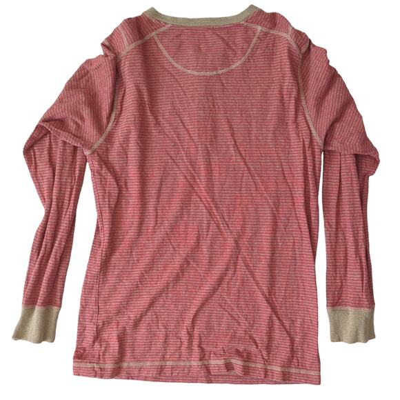 Gramicci Men's Hemp Organic Cotton Striped Long Sleeve Henley Shirt Red Medium - Picture 2 of 6